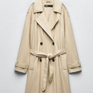 ZARA FAUX LEATHER TRENCH COAT ECRU